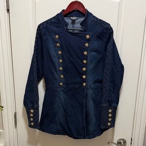 VENUS Navy Blue Military-Style Jean Jacket